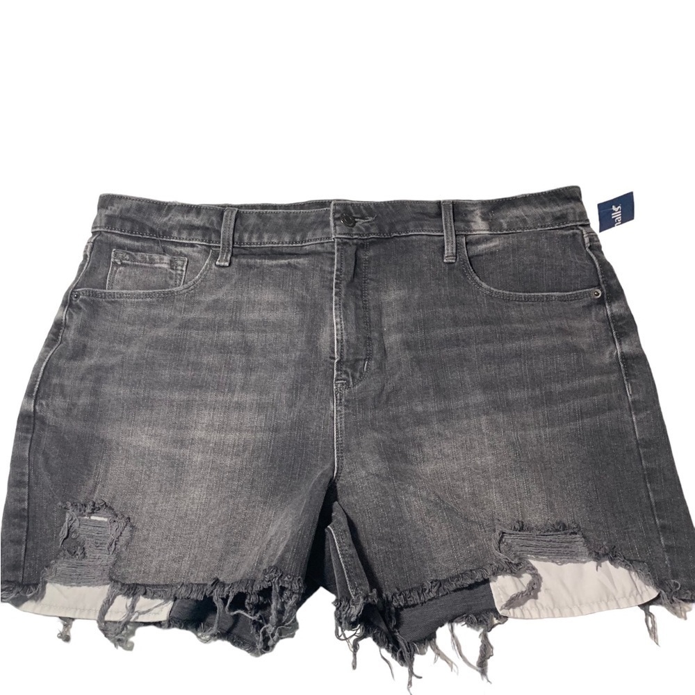 Old Navy Women’s High Rise Slim Secret Pocket Gray Denim Shorts 16 Destroyed